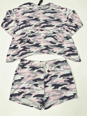 Women’s Pink White Camo Pajama Set Size Large NWT KIKIT